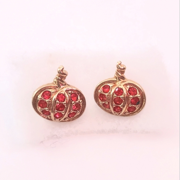 Sparkling Orange Crystal Pumpkin Shaped Earrings - Picture 8 of 10